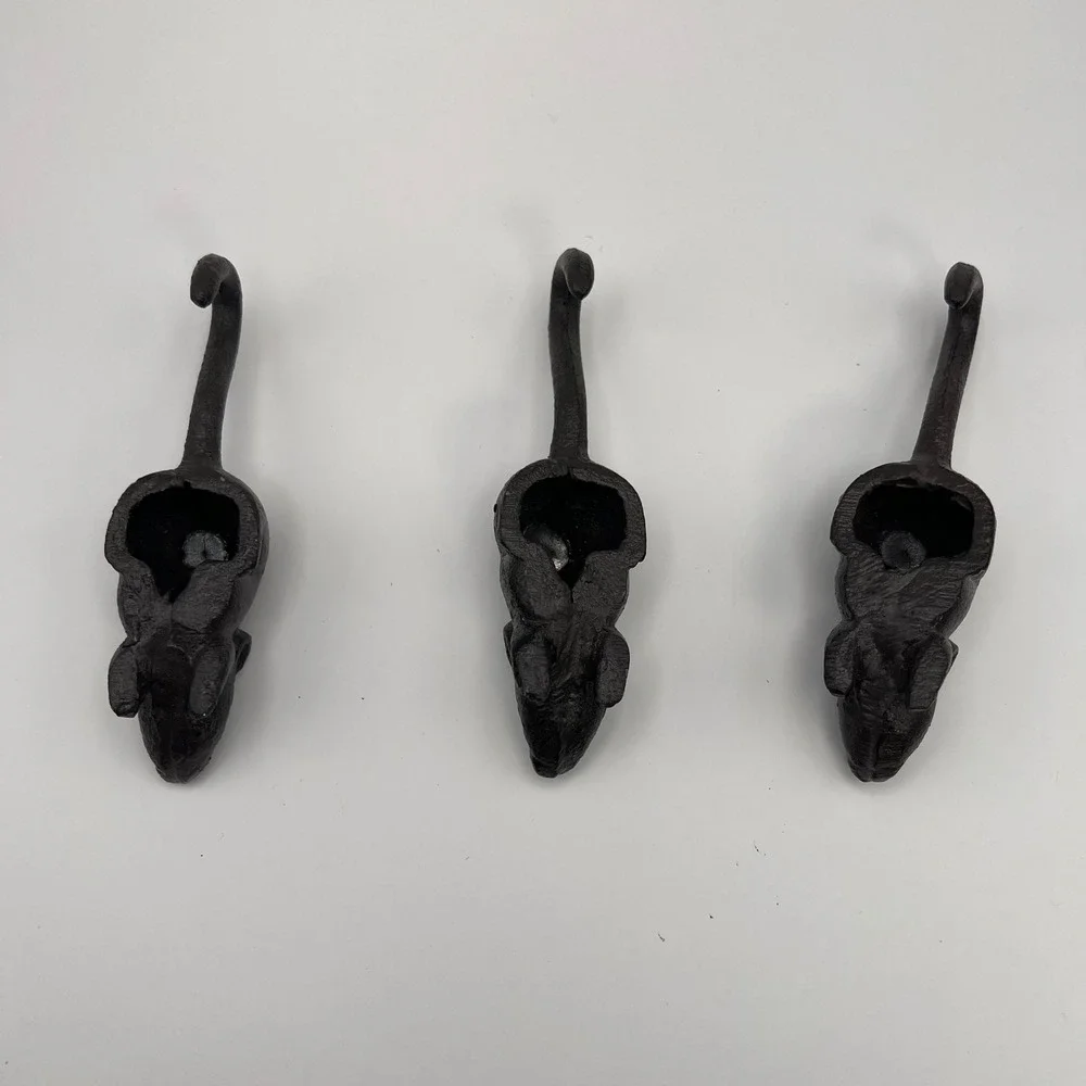 Set of 3 Cast Iron Black Mouse Tail Hook Wall Mounted Home Decor‎ Rustic